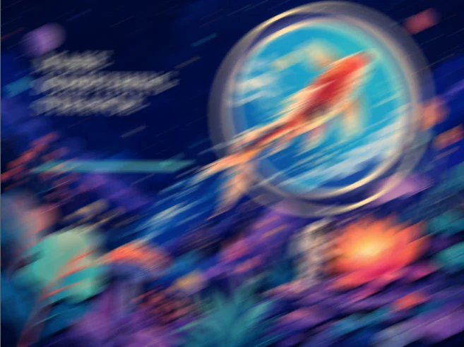 The Cosmic Garden after Motion Blur, making the koi appear to streak through the portal.